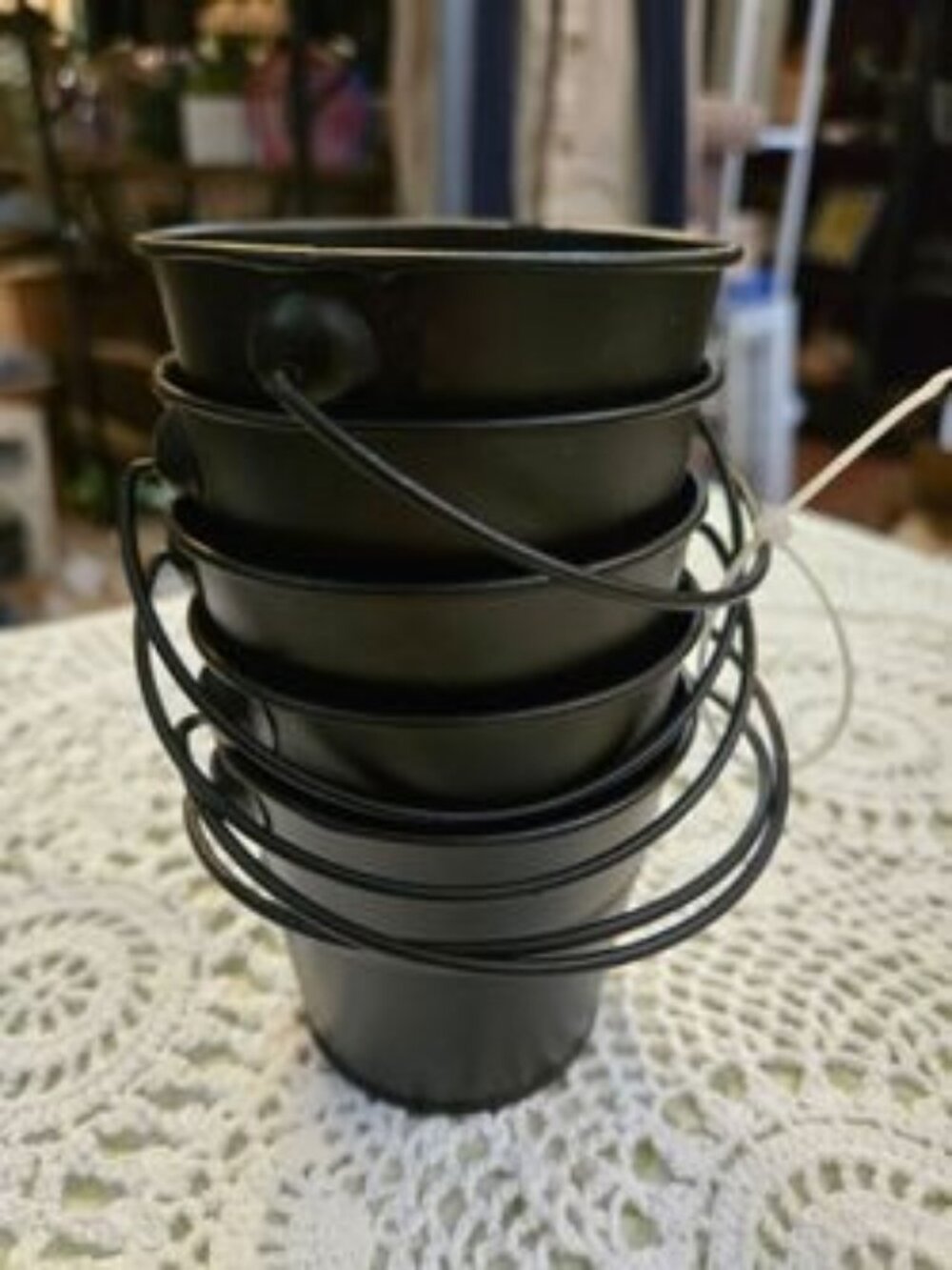 5 black metal bucket. Great for planting,  crafts or organization